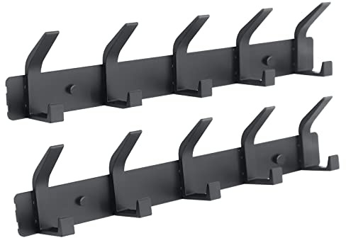 Appendiabiti da parete, 5 ganci per appendere cappotti, in metallo resistente, doppio gancio, appendiabiti con ganci, montaggio a parete per cappelli, asciugamani, borse, accappatoi, nero, confezione