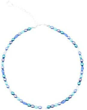 Feliss Handmade: Ketten aus Perlen, Halskette Damen. Statement Kette 45 cm lang. Choker Halsband, aesthetic Necklace Schmuck. Beads Perlenkette für Frauen in bunt mit Glasperlen (Blue Moon)