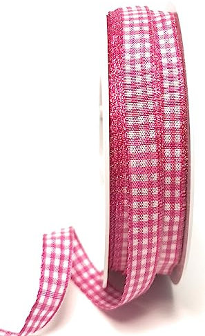 s.dekoda Schleifenband 50m x 10mm Pink - Weiß Karoband Vichykaro gewebtes Dekoband kariert
