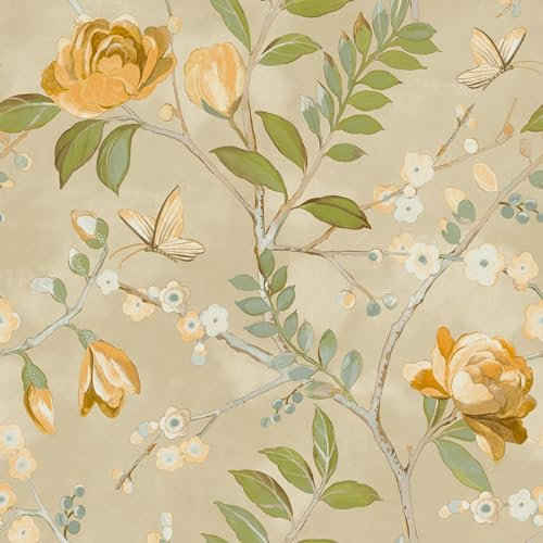 Grandeco Lola Painted Floral Trail Smooth Wallpaper, Yellow