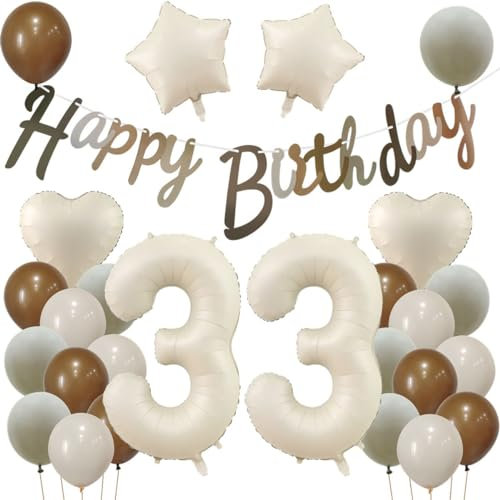 33 Geburtstag Deko Beige, Deko 33. Geburtstag Frau Mann, Beige Luftballons 33. Frauen, Geburtstagsdeko 33 Jahre Ballon, 33. Dekorationen, Luftballon 33. Party Deko
