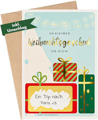 Heimonie Weihnachtskarte Gutschein Karte zum freirubbeln - Geschenkgutschein Karte mit Rubbelaufkleber zum selber ausfüllen - Weihnachten Rubbellos Gutscheinkarte zum freirubbeln