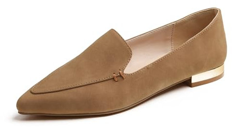 Fversole Women's Loafer Flat Pointed,Mocassino da Donna a Punta Piatta alla Moda Slip On Comode Scarpe da Ufficio per la Guida Pelle vegana Nubuck Marrone Cammello 38 EU