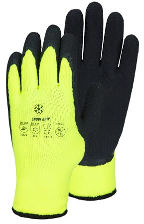 WORKPOWER Arbeitshandschuhe Herren Winter Snow Grip - Montagehandschuhe aus Acryl - Winter-Arbeitshandschuhe Männer mit Latex-Beschichtung - Forsthandschuhe mit Acrylfutter - gelb/schwarz