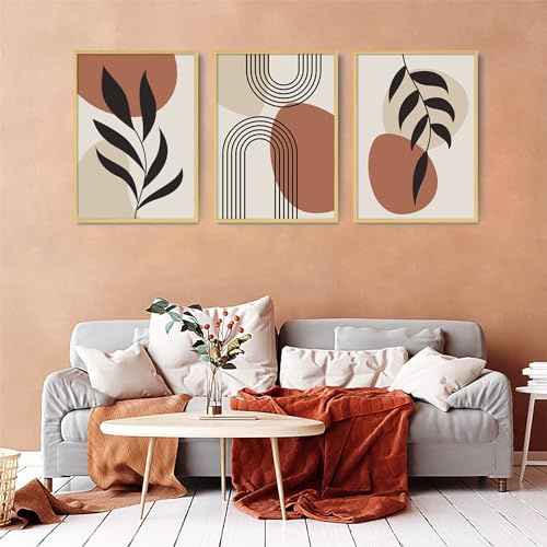 Vintage Boho Bilder Set,Islamische Ramadan Dekor Wandbild Kunstdruck Leinwandbild,Abstrakt Kunst Wandbilder Poster für Wohnzimmer,ohne Rahmen.(Hellbraun,50x70cm*3)