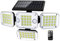 Rafow Lampes solaires d'extérieur avec détecteur de mouvement - Double capteur 296 LED - 3500 lm - 7000 K - 3 modes avec télécommande - IP65 - Étanche - Pour garage, cour, jardin