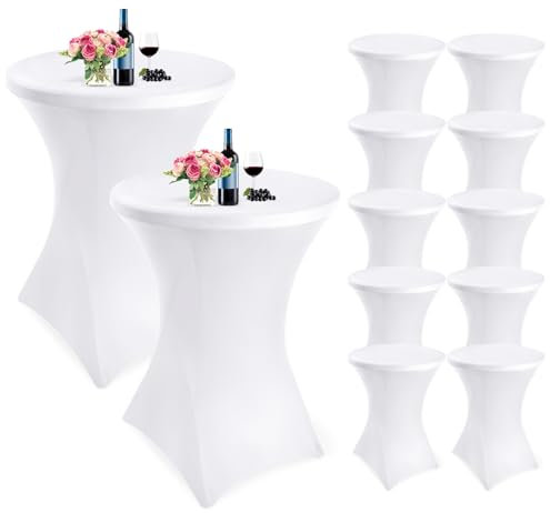 Showgeous 10er-Set Stretch Stehtisch Husse für Bistrotisch Ø 80-85 cm Cocktail Tisch-Überzug Husse, Verstärkung im Fußbereich, Stretch-Husse Weiß Hussen für Stehtische und Bistrotische(Weiß)
