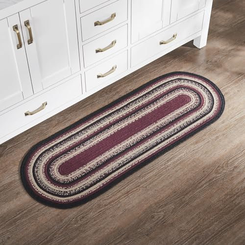VHC Brands Juteteppich, 43 x 122 cm mit Pad, Jute-Teppich, Akzentteppich, Bodendekoration, geflochten, Connell-Kollektion, oval, 43 x 122 cm, Land-Schwarz
