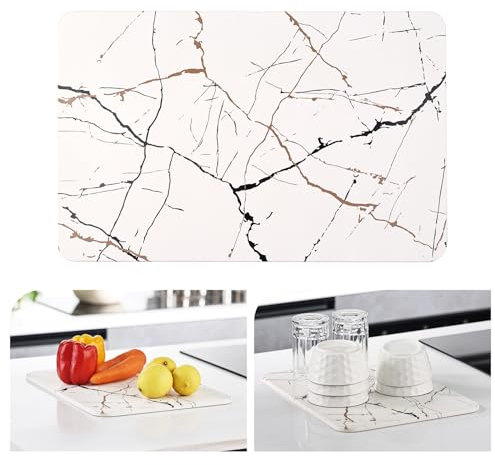KitchenRaku Abtropfmatte, Saugfähige Tropfmatte für Küchentheke, Schnelltrocknend Trockenmatte, Ultra-absorbierend, rutschfest, hitzebeständig, Umweltfreundliche Kieselgurmatte für Küche und Bad