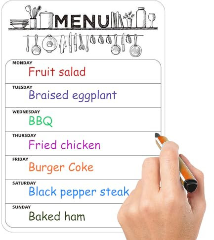 Magnetic Weekly Planner Whiteboard, A4 Meal Planner Dry Erase Board, Magnet Weekly Menu Board for Fridge, Magnetic Menu White Board, Applies to Refrigerator to-Do List