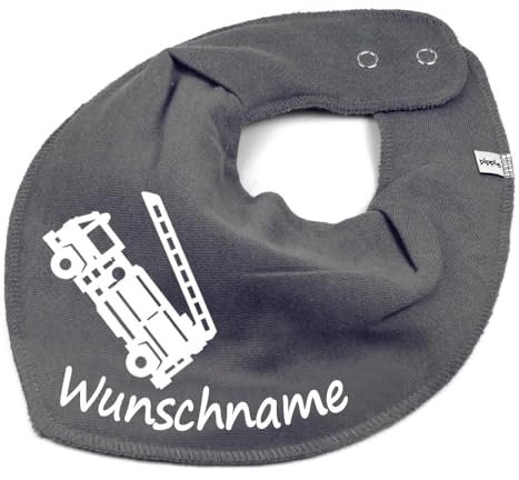 HALSTUCH mit Namen oder Text personalisiert für Baby oder Kind aus Baumwolle in Einheitsgröße Feuerwehr (Dunkelgrau)