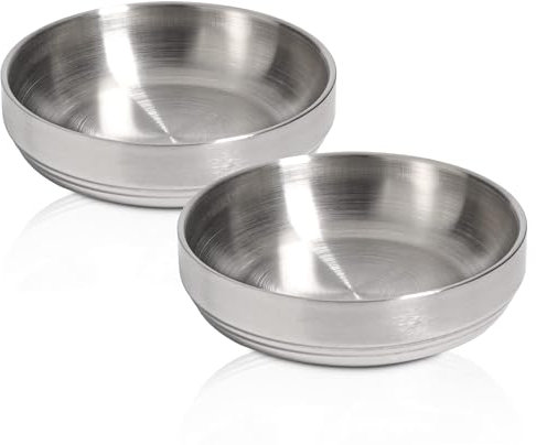 Food Grade 304 2pcs Cat Bowl Stainless Steel,Shallow and Wide Metal Cat Food Water Feeder, Durable Double Layer Pet Feeding Dishes for Kitten, Puppy, Whisker Stress Free