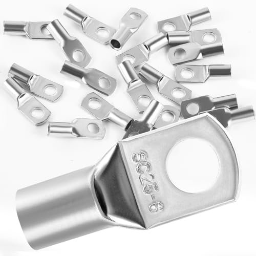 20Pcs Copper Wire Lugs 25mm2 M6 Bolt Hole,Battery Cable Ends Eyelets Crimp Tubular Ring Terminals Connectors