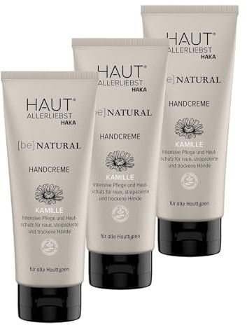 HAUTALLERLIEBST Handcreme Kamille 3er-Set | be Natural, vegan, hautberuhigend, entzündungshemmend, 3 x 200 ml
