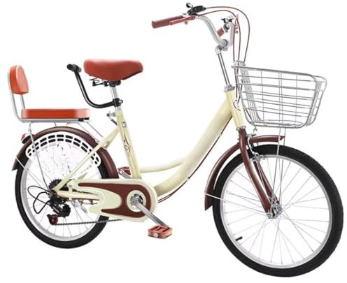 City-Pendlerfahrrad für erwachsene Frauen,komplette Cruiser-Fahrräder,verstellbarer Lenker und Sattel,Rücksitz mit Rückenlehne und Hinterradschutz,6-Gang-Hybridfahrrad,Vorder- und Hinterradbremsen
