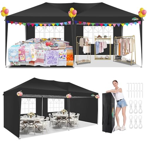 COBIZI Pop Up Gazebo 3x6m with 4 Removable Sides, Waterproof & UPF50+ Protection Marquee with Carry Bag Upgrade Structure, Instant Event Shelter Party Tent for Outdoor, Backyard, Weddings, Black