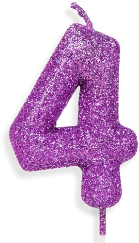 4th Glitter Birthday Candles, Purple Pink Birthday Number Candle for Cake Topper Decorations for Girls Birthday Party Wedding Anniversary Celebration Supplies