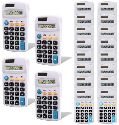 20 Pieces Pocket Size Mini Calculators Bulk, Small Basic Calculator Solar and Battery Operated, Handheld 8 Digit Display Basic Calculators for Students Kids School Office Home