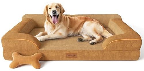 CWAWZ Orthopädisches Hundebett für große Hunde,107x76cm XL Hundebett mit Knochenspielzeug, Kühlender Memory Foam Waschbar Hundesofa, Wasserdicht rutschfest Großes Hundesofa,Braun