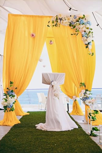 ShinyBeauty Chiffon Backdrop Curtain 2 Panels 59''Wide Gold Party Polyester Backdrop for Draping Ceiling for Stage Wedding Photography Birthday, Total 10' x 10'