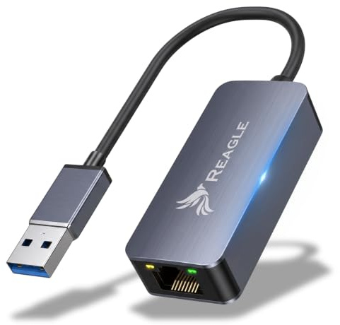 Reagle USB A to RJ45 Ethernet Adapter 2.5G 2500 Mbps LAN Network Adapter USB 3.2 Gen 1 Aluminium Housing LED Plug and Play Wake on LAN Full Duplex for Windows Mac OS