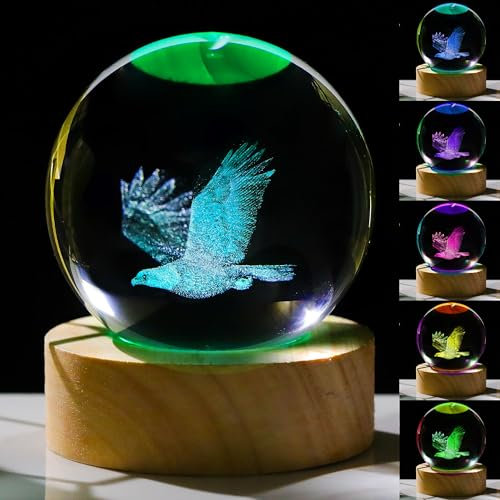 Precious Memorial 3D-Adler-Geschenke für Frauen, Kristallkugel, 80 mm, Adler-Figuren, Dekoration, Glastierfigur, Adler, Dekoration, Stuff für Zimmer, Geburtstag, beste Freundin, Adlerliebhaber,