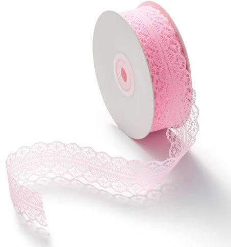 CHUQING Rosa Spitzenband Vintage Spitzenborte Dekoband Zierband Geschenkband Spitze SchleifenbandHochzeit,3cm x 23 m,Hell-Pink
