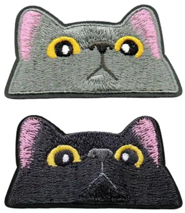 2 Kitten Embroidery Patches, Black Cat Iron-On Patches, Black Denim Iron-On Patches, Cat Applique Patches, Cat Embroidery Patches, Cat Patches On Clothes