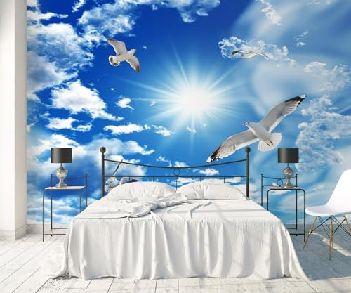 Fototapete 3D Tapete Blauer Himmel und weiße Wolkendecke Tapeten Vliestapete Wandbilder Wanddeko Wandtapete -S010-350cmx250cm