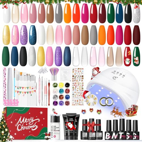 COSCELIA 52pcs UV Nagellack Set, 20 Farben Gelnägel Starterset 3 Farben Poly VerläNgerungsgel, Weiß Rosa Gel NäGel Set Mit UV Lampe 1 Base Coat y 4 Top Coat für Frauen DIY ManiküRe Zu Hause