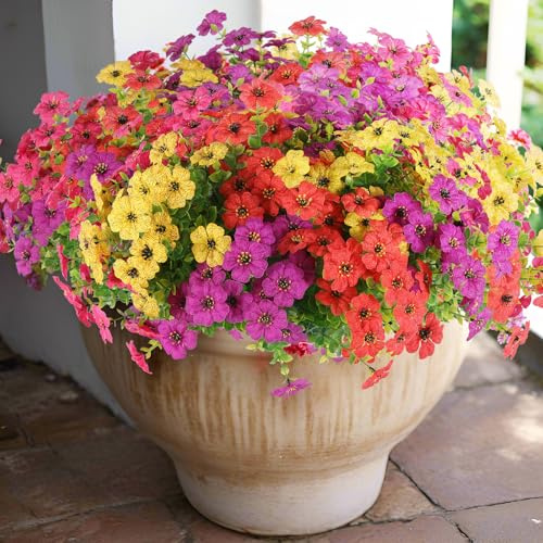 Rowfad Künstliche Blumen für den Außenbereich, Kunststoff, Violett, Frühlingsblumen für Veranda, Fenster, Box, Hochzeit, Muttertag, Valentinstag, Heimdekoration (18, rot, lila, gelb, rosarot)