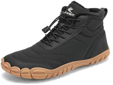 FLARUT Chaussures Hiver Pieds nus Hommes Femmes Fourrées et Chaudes à Large Bout Orteils Résistant à l'Eau Chaussures de Course à pied de Trail Barefoot Bottes d'hiver(Noir,38)