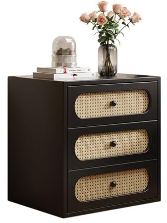 Moderner Nachttisch aus Der Mitte Des Jahrhunderts, Moderner Nachttische mit 3 Schubladen, Hoher Nachtschrank mit Stauraum, Schwarzer Nachtkästchen für Schlafzimmer, Wohnzimmer(50cm/19.6in)