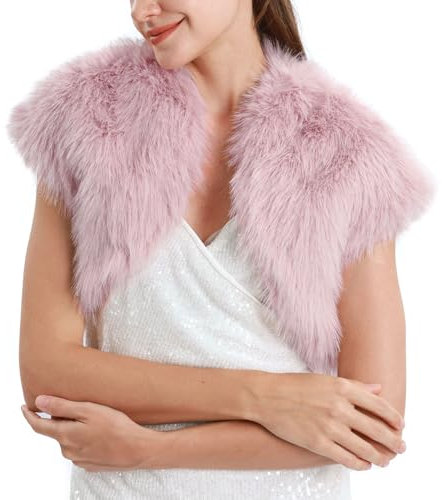 Amazhiyu Women Faux Fur Gilet Vest, Sleeveless Faux Fur Bolero Shrug Cap Sleeve Crop Cardigan Open Front Cardigan for Evening Dress Pink, S