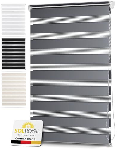 Sol Royal Zebra Blind 75x150cm SolDecor DL2 – Beaded Chain Double Blind – No Drill Day & Night Window Blind - Temporary Roller Blind – Grey