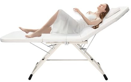 Kozivmo Mobile Massageliege 3 Zonen Massagetisch 60cm Breit Höhenverstellbar Therapieliege mit Kissen, bis 250kg belastbar, Weißto