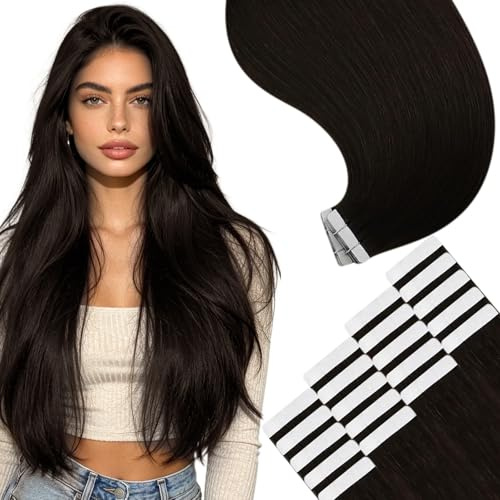 YoungSee 60 cm Tape in Extensions Echthaar Dunkelbraun,Echthaar Tape in Extensions Braun,Tapes Hair Extension Seamless,Haarextensions Tapes Glatt,fur Lang Gerade Haare,50g,2