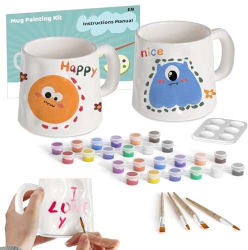 WildFun Set de tasses en céramique, kit de peinture pour adultes, comprenant des tasses, des pinceaux, des peintures vibrantes et un guide d'inspiration