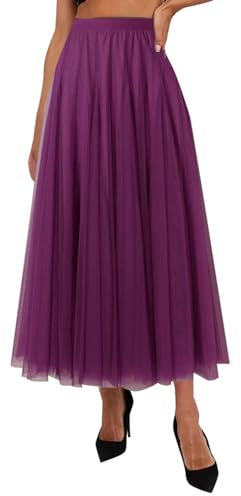 Damen Faltenrock Mesh Rock Feenrock Mittellanger Langer Rock Tanzrock Röcke, rose gold, S