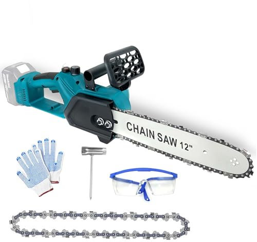 12 Zoll Akku Kettensäge, Ersatz für Makita 18V Akku BL1850, Bürstenloser Motor, mit 2 Ketten,Ideal für Brennholz & Baum (Ohne Akku)