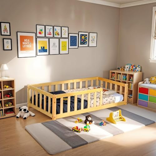 WEBER INDUSTRIES Lit Nino 70x140 + 1 sommier + barrière/Naturel