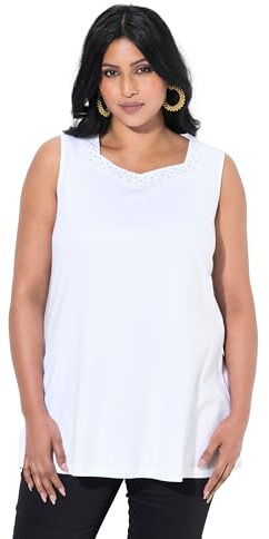 Ulla Popken Damen große Größen Übergrößen Plus Size Top, A-Linie, Herzausschnitt, ärmellos, Pima Cotton schneeweiß 46+ 839990200-46+