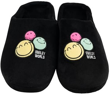 United Labels Smileyworld Hausschuhe für Damen - Smiley Puschen Slipper Pantoffeln Schlappen Schwarz