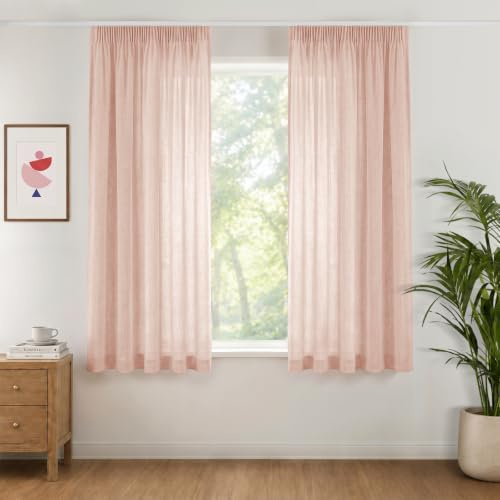 INOVADAY Gardinen mit Kräuselband Wohnzimmer 2er Set 160x140cm, Nude Rosa | Vorhang Halbtransparent Leinenoptik, Gardinen für Schienensystem Schlafzimmer, Vorhänge für Kräuselband, Lichtfilterung