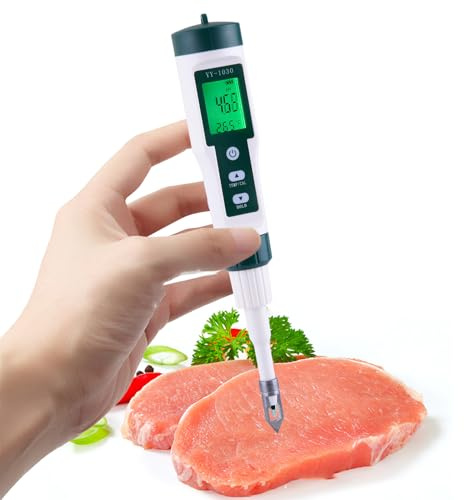 pH-Messgerät für Lebensmittel – ABS 23 x 4,2 x 4,2 cm | Tragbares pH-Messgerät mit Sonde | Analyzer für Wasser, Käse, Sauerteig, Konserven und Fleisch mit thermischer Kompensation und Verriegelung