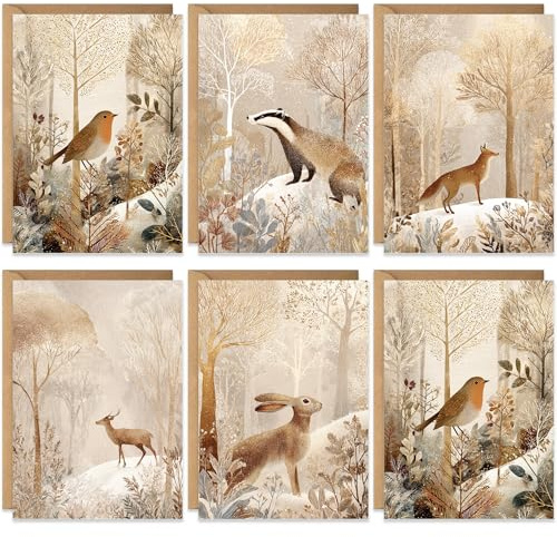 Christmas Cards Packs of 20, 5 Festive Winter Country Wildlife Designs, Eco-friendly and, Blank Inside with Premium Envelopes, 2026 Multipack Bulk Set, For Friends Family School Colleagues