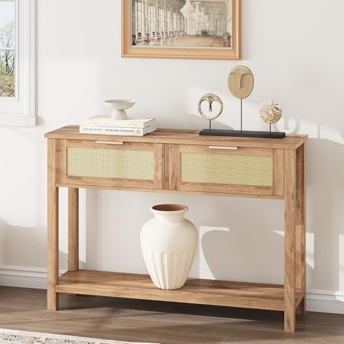 TUFSPRAX Table d'Entrée à 2 Tiroirs : Cette Console élégante Est Spécialement Conçue pour Les Entrées Et Se Caractérise par Une Structure en Bois avec Rangement Intégré. Idéale pour Le Salon