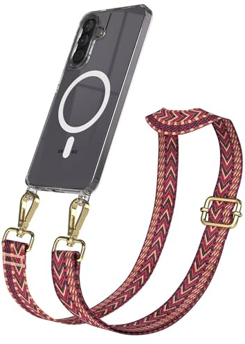 EAZY CASE Handykette - Verstellbares Taschenband kompatibel mit Galaxy A57, Schulterriemen, Handykordel mit Silikon Hülle, Qi Charging kompatibel, Umhängetasche, Rot Braun Gold