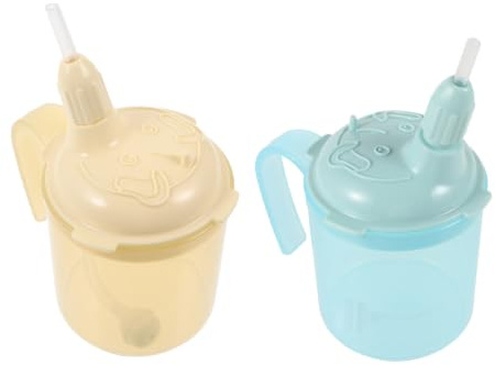 Artibetter 2 Pièces Tasse à Boire pour Adultes Handicapés avec Paille, Capacité 300ml en Pp, Poignée Facile à Manipuler pour Soins et Alimentation Liquide des Personnes Âgées
