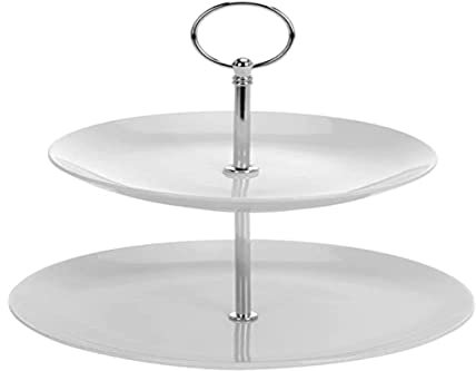 Della Cucina Porselein-Soporte para Tartas (2 Capas), Blanco